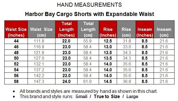 Harbor Bay Size Chart