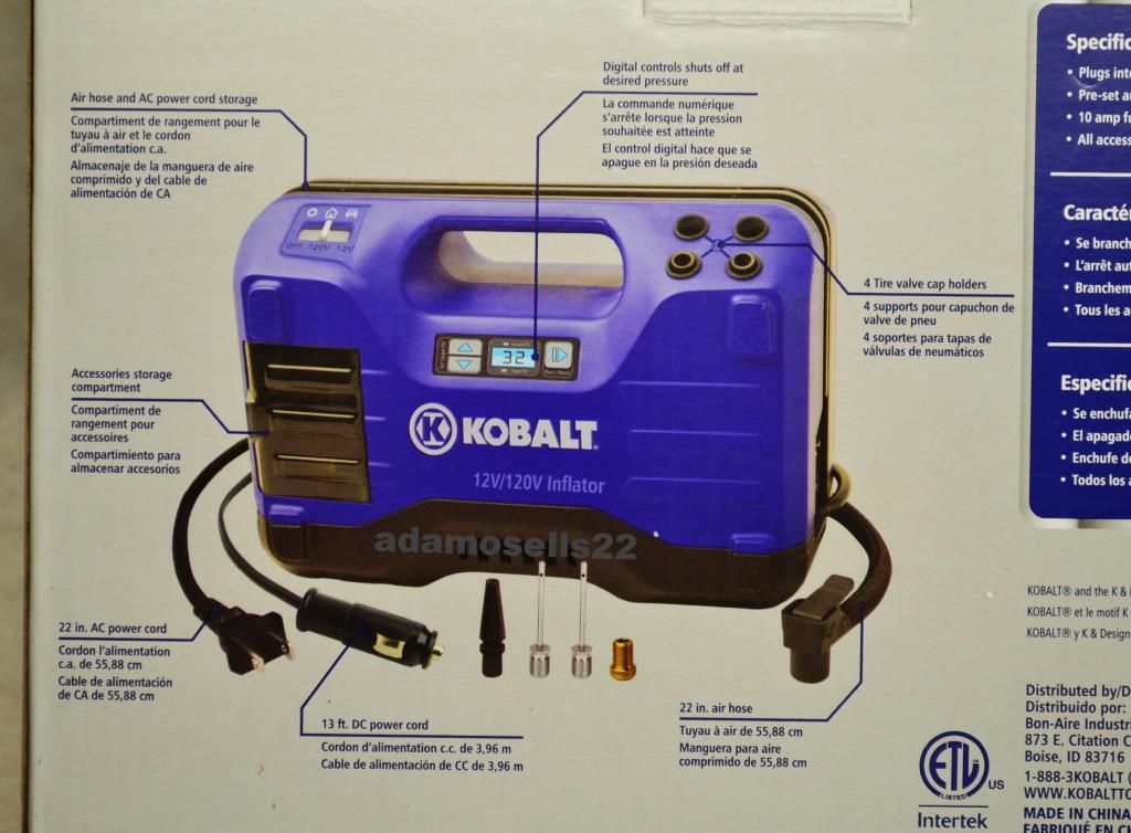 KOBALT 120 PSI 12v & 120v DIGITAL PORTABLE AIR COMPRESSOR INFLATOR TIRE