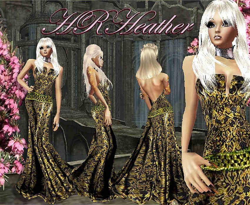 HRHeather’s store mannequin showing off her luxurious feeling French designed gold satin dress with highly ornate designs and intensely glittering belt of a golden “checker” pattern. Any girl would adore to wear such a slippery formal gown. This is simply a superb vintage couture fashion piece that is a MUST HAVE for any Queen, Princess, Empress, Vampire, Demon, & Gothic creature of the night.