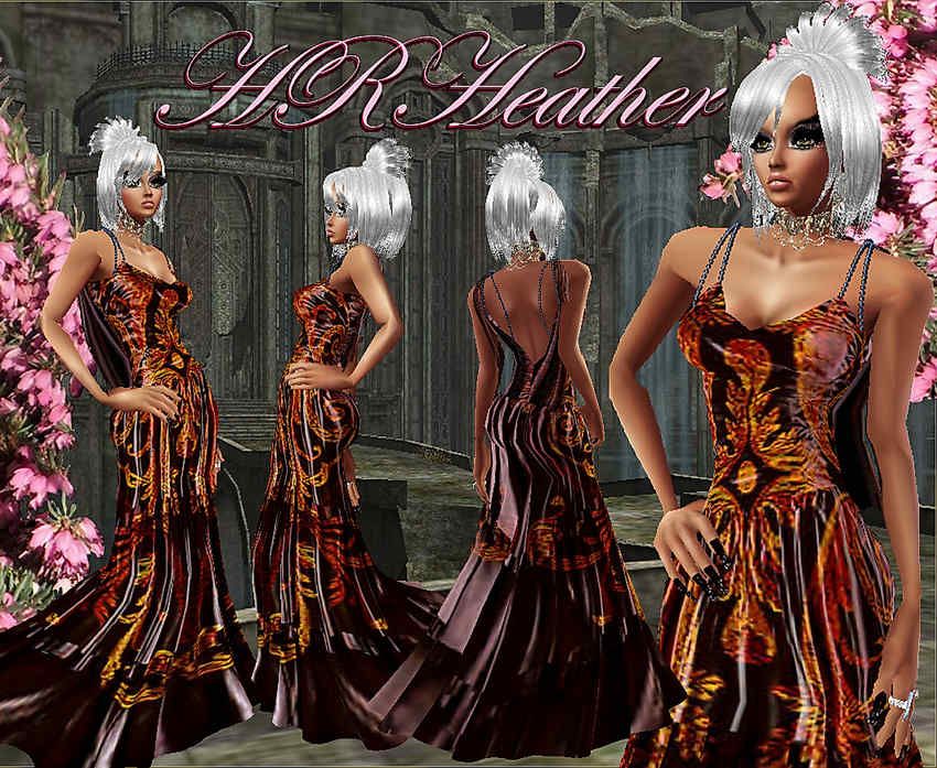 HRHeather’s very vintage satin formal dress with soft illusion draped back, strings of black pearl straps and a dark design embellishing the fabric. Very high class dress for the most well to do of imvu. Satin lined of course, with back zipper closure and the legs do not push through the skirt like with so many of this design. Try before you buy, but use the change room.