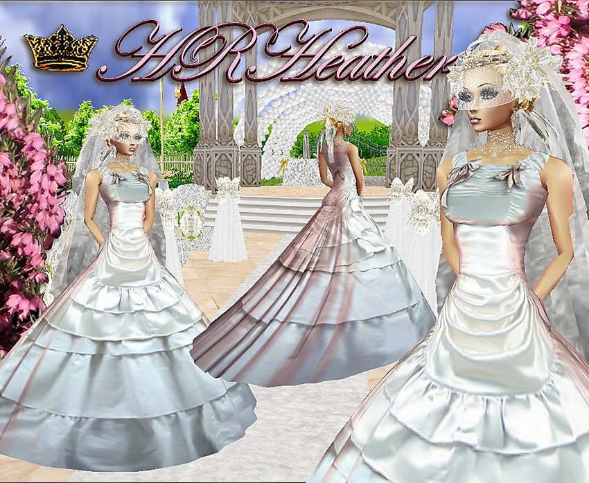 HRHeather's high luster Southern Bell silk Bridal gown. This is the XXL VERSION for the voluptuously proportioned women of IMVU, a highly light reflective gown of the kind worn in the deep south for Cotillions and Quinceannera parties that is magnificent, with folds, ribbons and bows – surely the kind of gown any Royalty or Empress will want to wear down the isle.