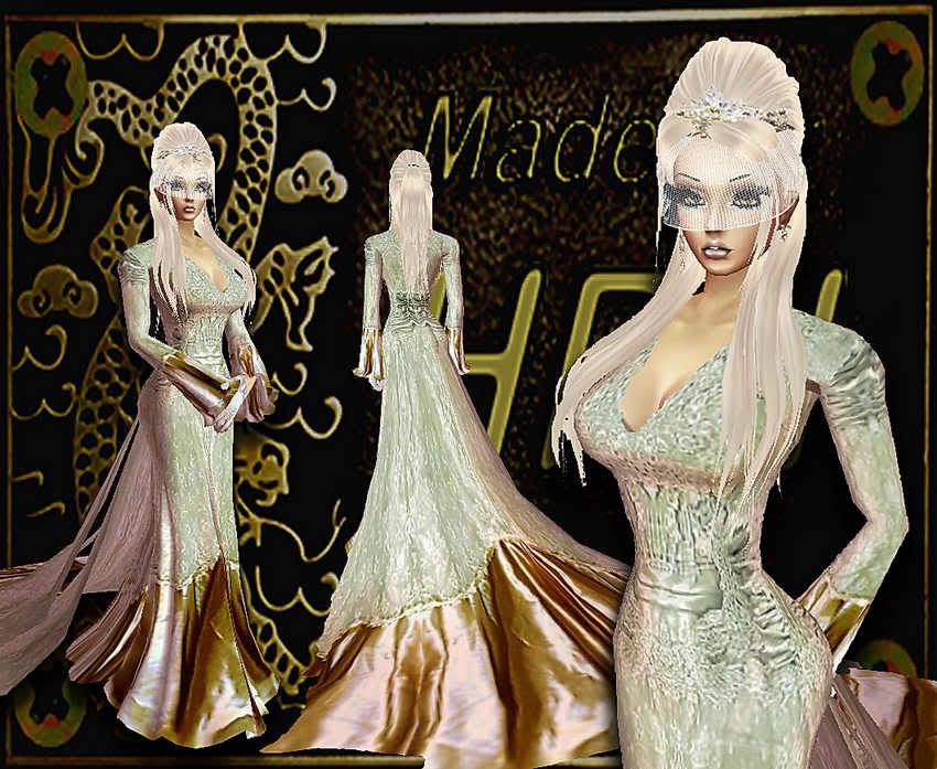 HRHeather’s TRAIN matching my very regal and heavy white silk and lace Edwardian Titanic era formal dinner and evening gown in white and high sheen gold. A must have for all Royalty, Empresses, and the very well to do higher society of imvu. You will be called to come to someone’s gala or ball, and this outstanding vintage gown will bring good comments and all the men in the room your way.