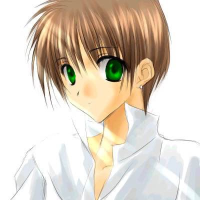 anime boy with brown hair and green. Anime Boy Bright Green Eyes