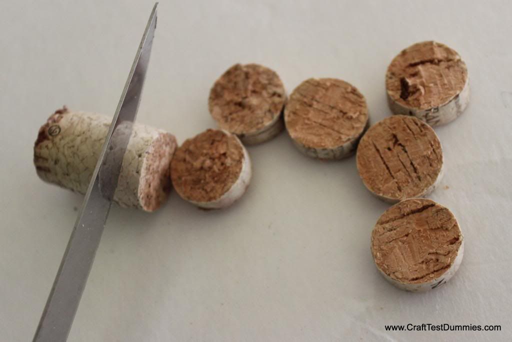 Slice recycled wine cors
