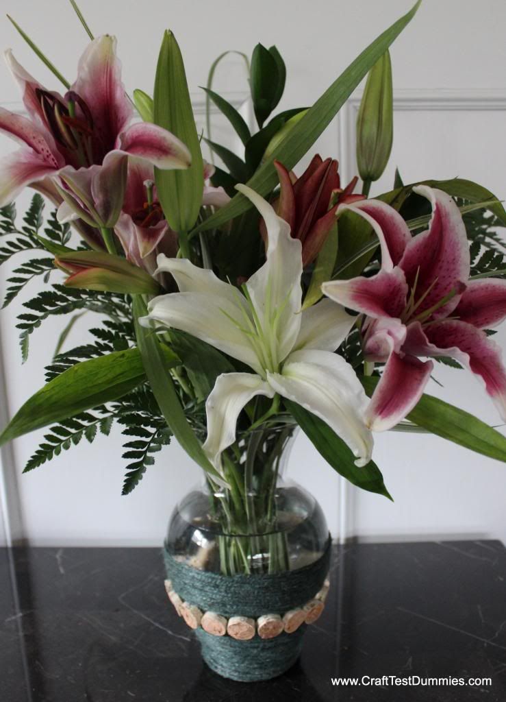 lilies in upcycled vase