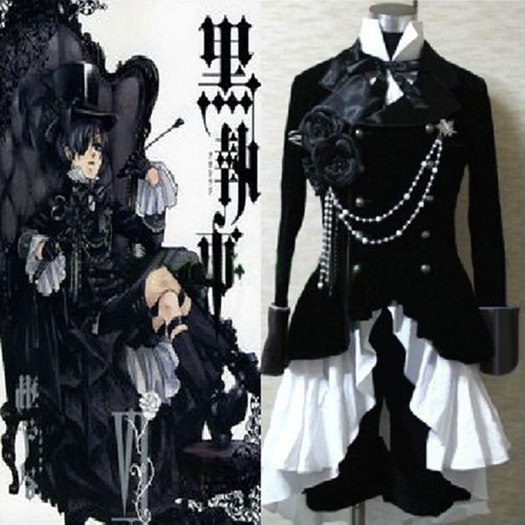 New Black Butler Ciel Phantomhive Black Suit Outfit Custom Cosplay