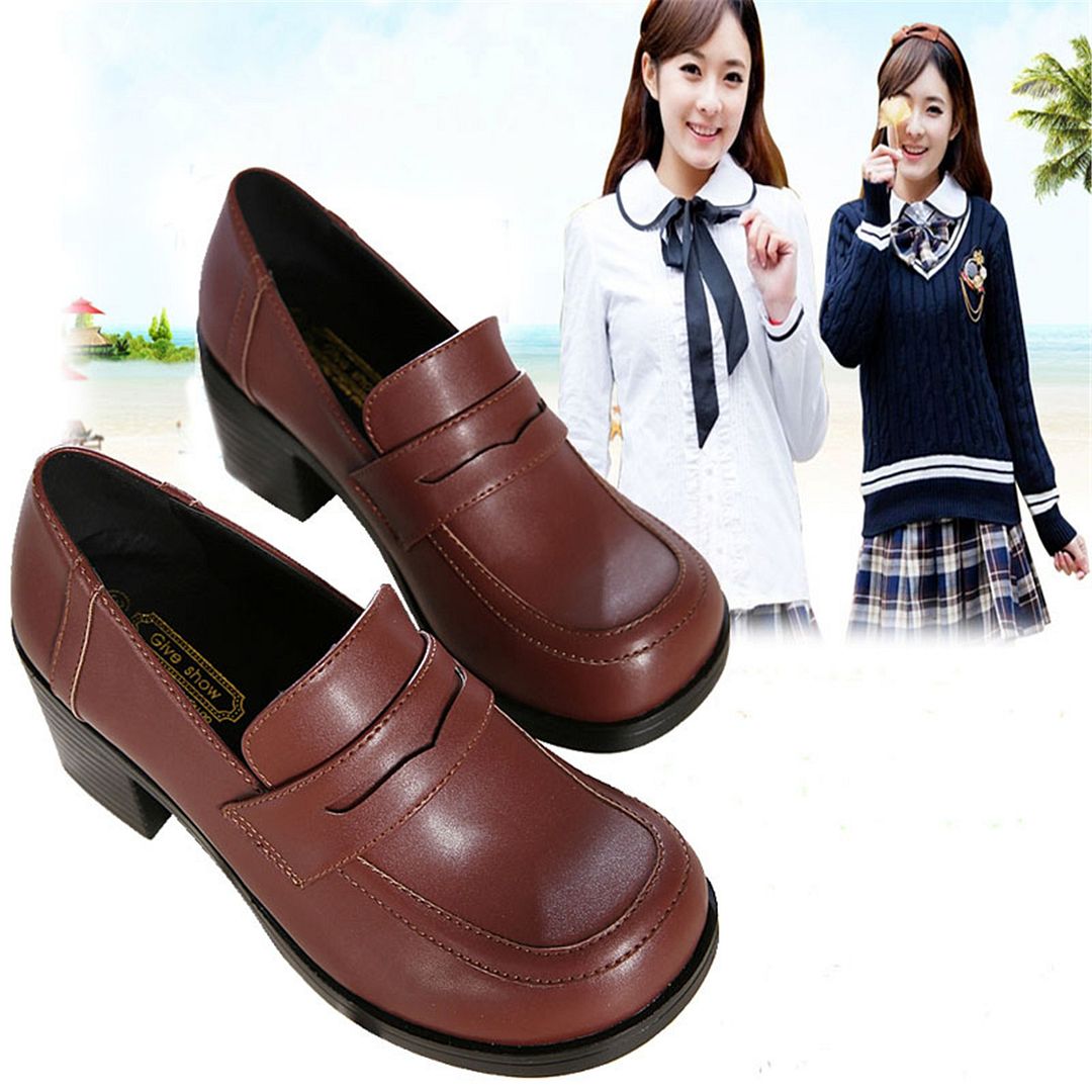 H Japanese School Student Uniform Dress Shoes Uwabaki Heels Girls